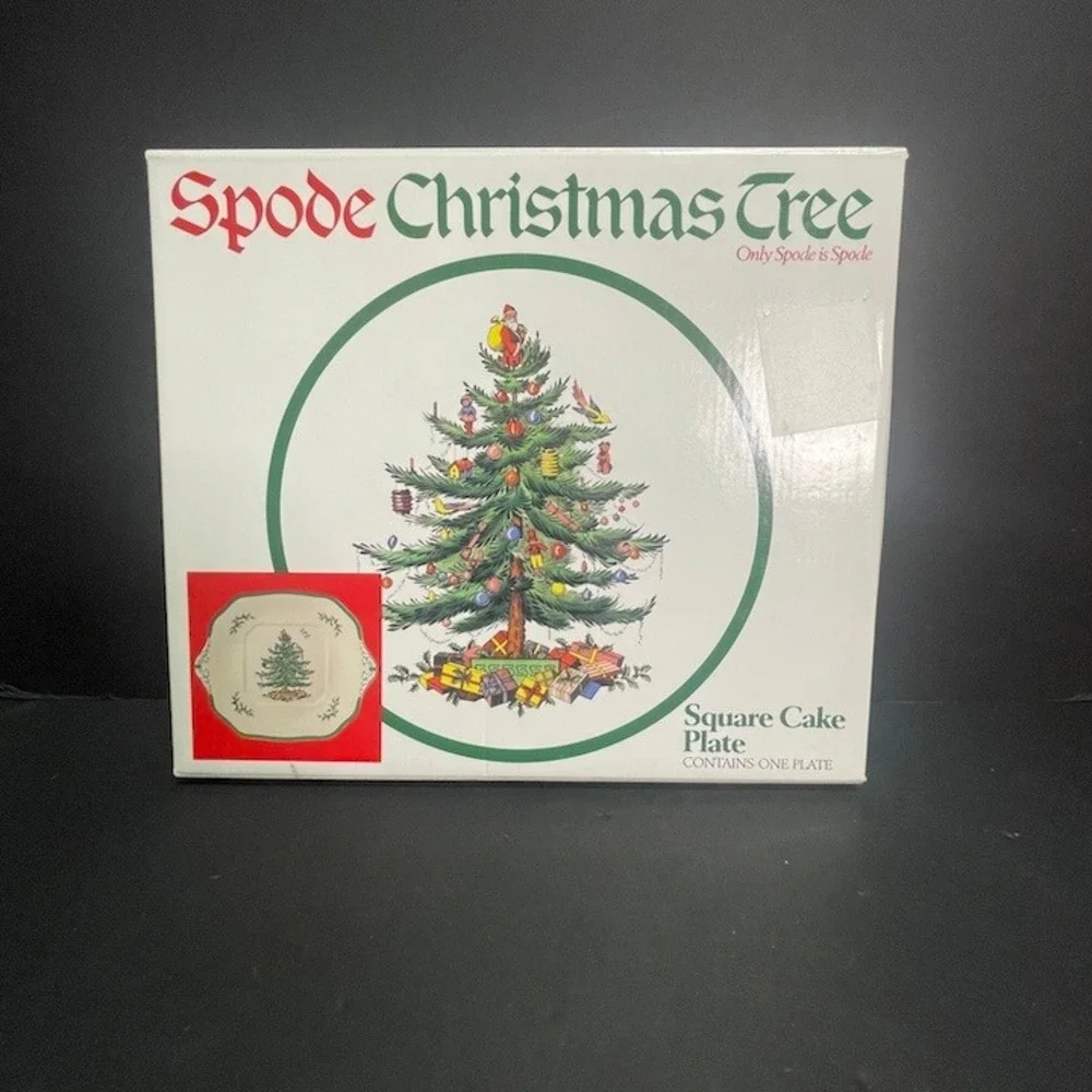 1997 Spode Christmas Tree Square Cake Plate Platter Made in England Boxed